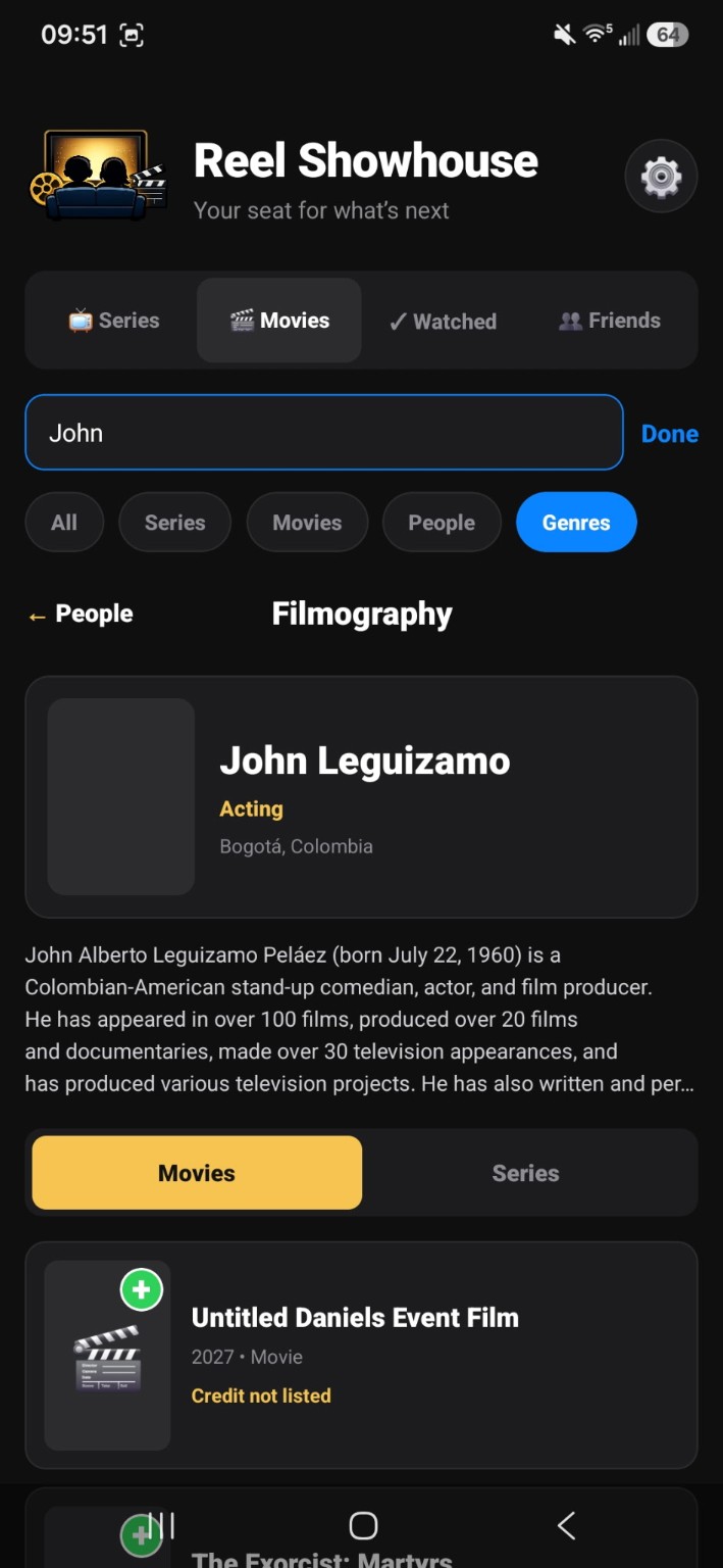 Reel Showhouse in-app filmography